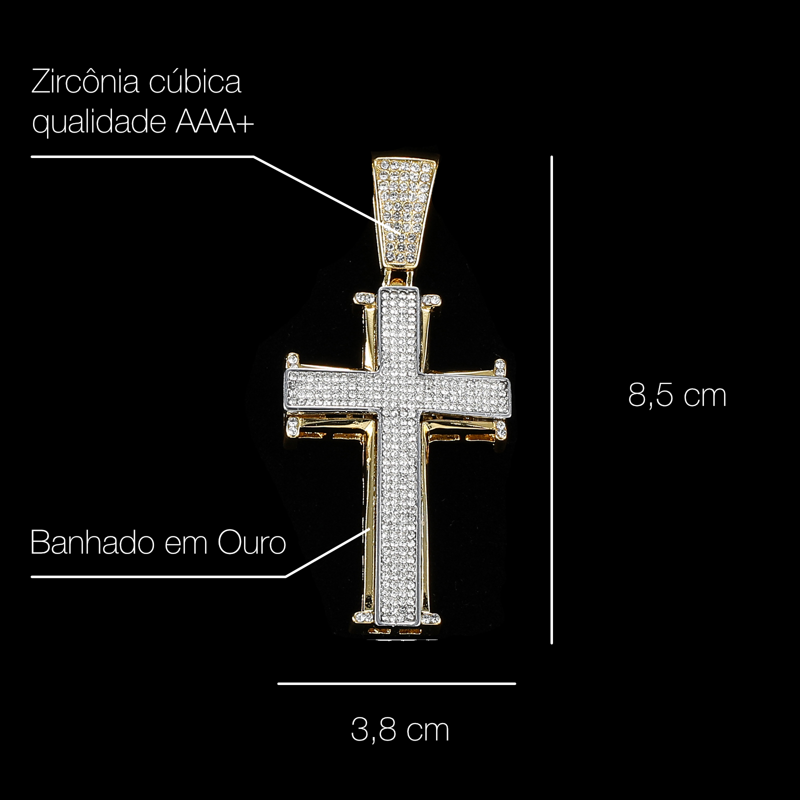 Pingente Cruz Kingz Ice Cravejado (+ Presente: Corrente)