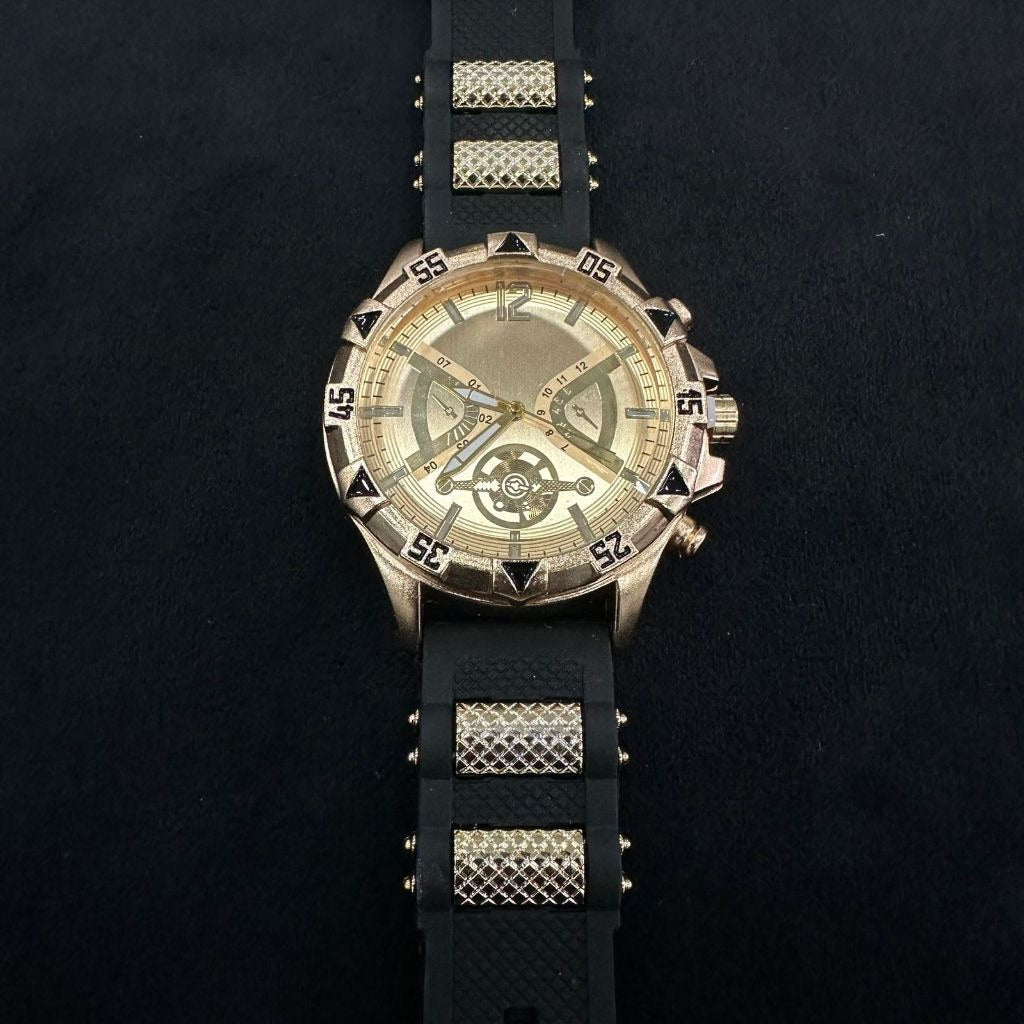 Relógio Masculino Dourado com Pulseira de Borracha