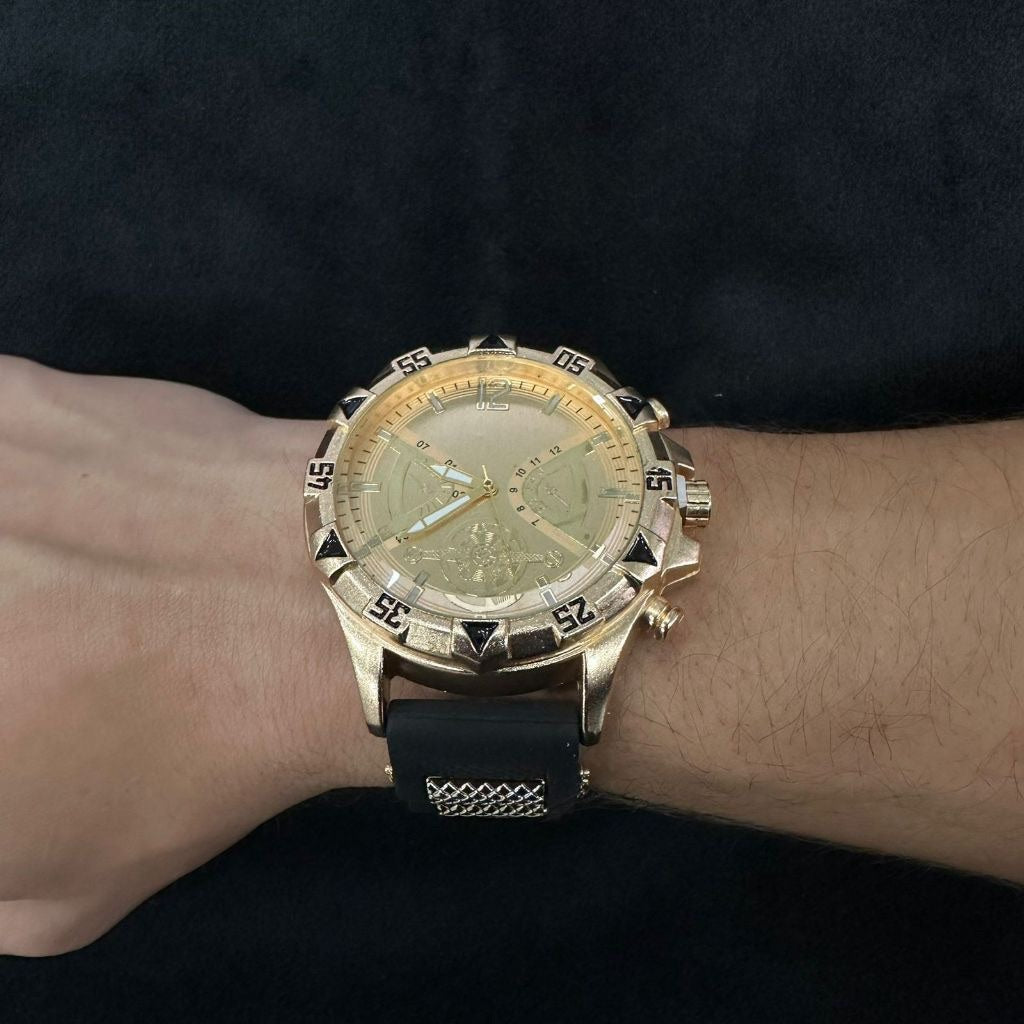 Relógio Masculino Dourado com Pulseira de Borracha