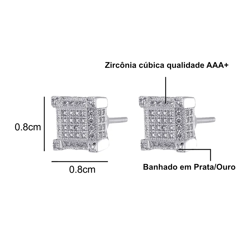 Brinco Masculino Quadrado Full Ice Cravejado (o par)