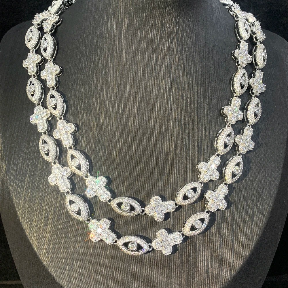 Corrente Cross Eyes + Pingente Eyes (Ice Cravejada) Premium