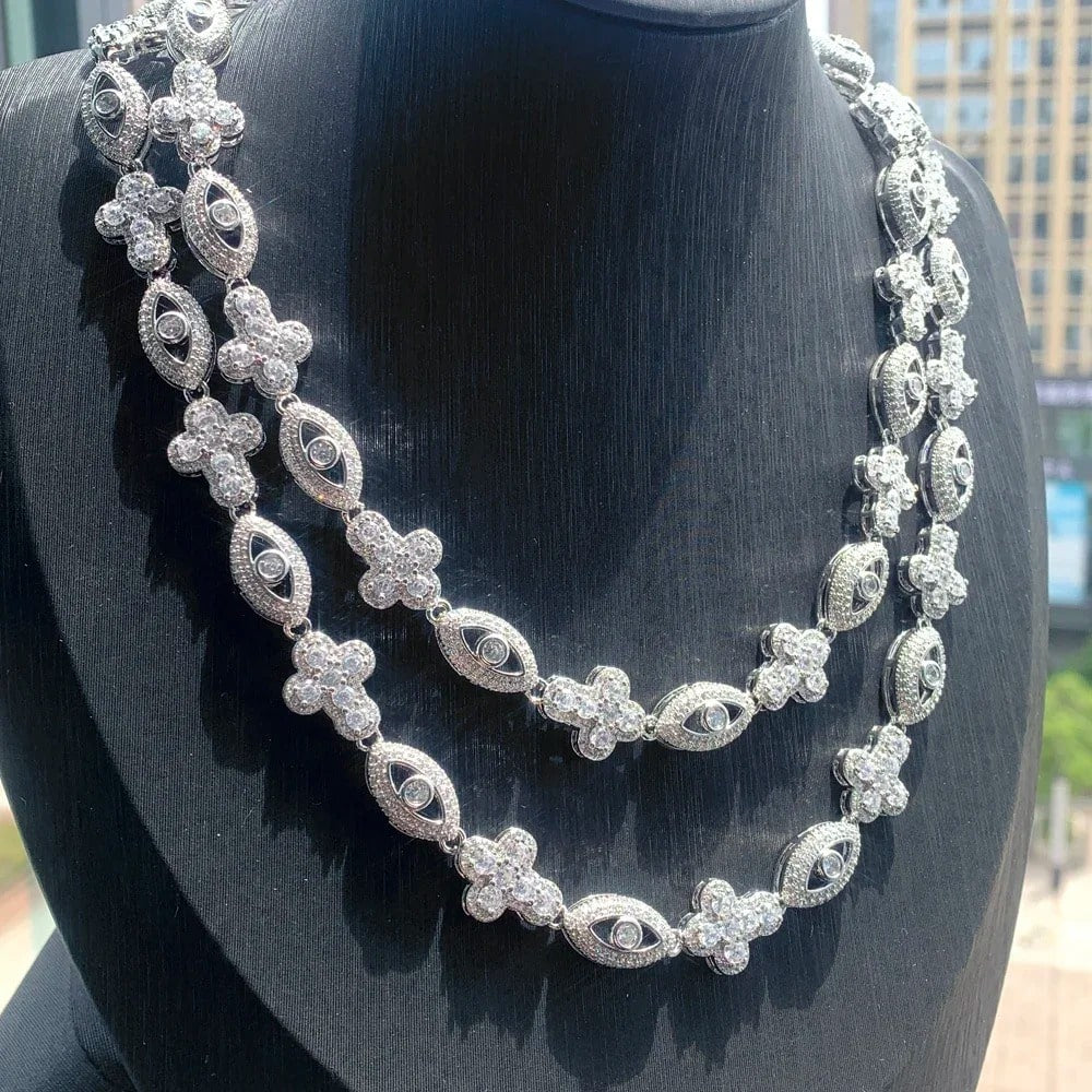 Corrente Cross Eyes + Pingente Eyes (Ice Cravejada) Premium