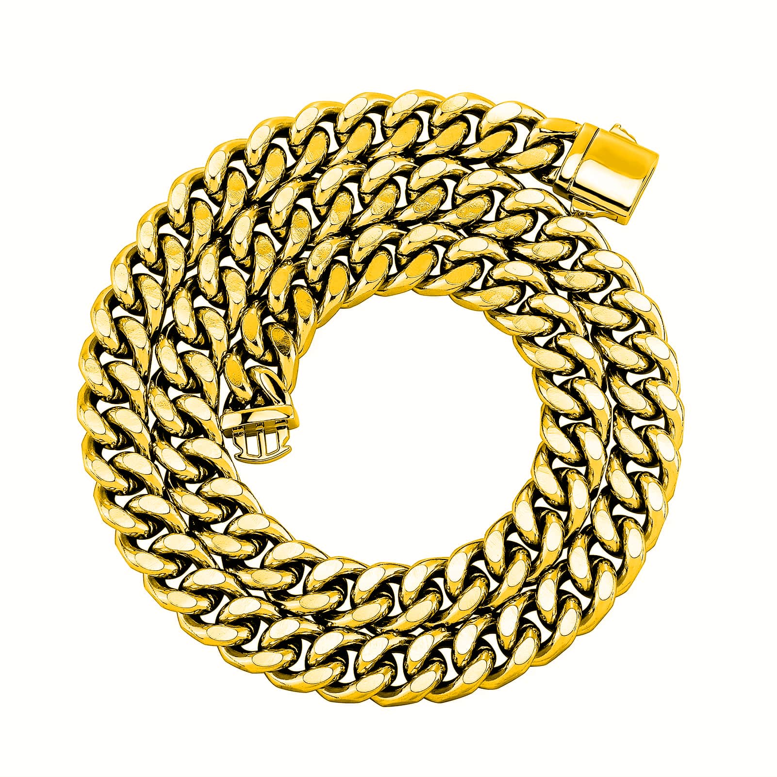 Corrente Cuban 12mm Dourada em Aço Inoxidável