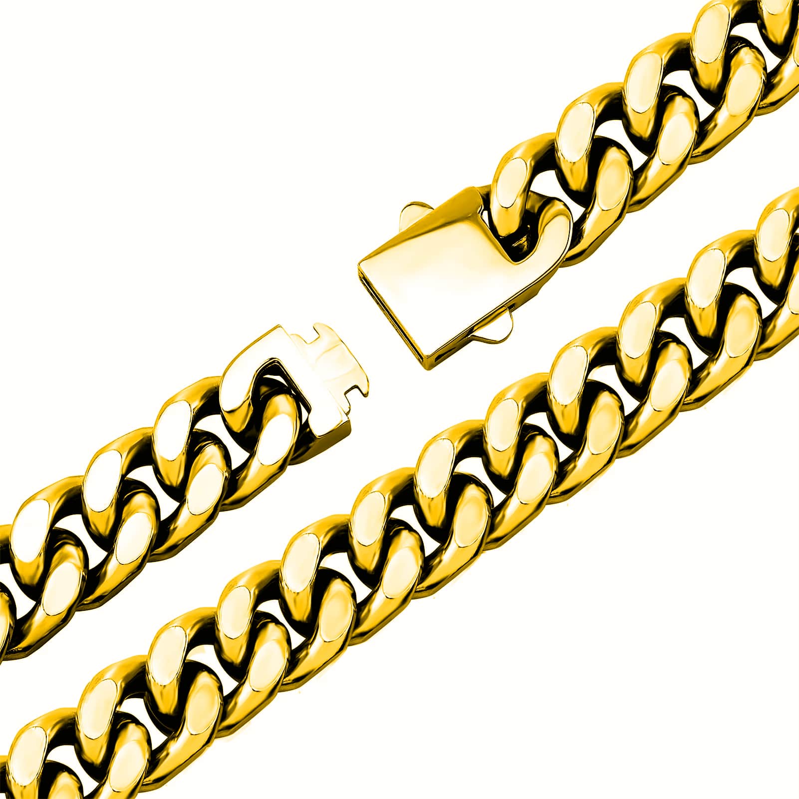 Corrente Cuban 12mm Dourada em Aço Inoxidável