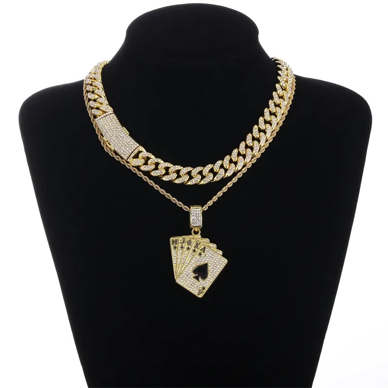 Corrente Cuban 13mm + Pingente Joker com Corrente Rope (Ice Cravejados)