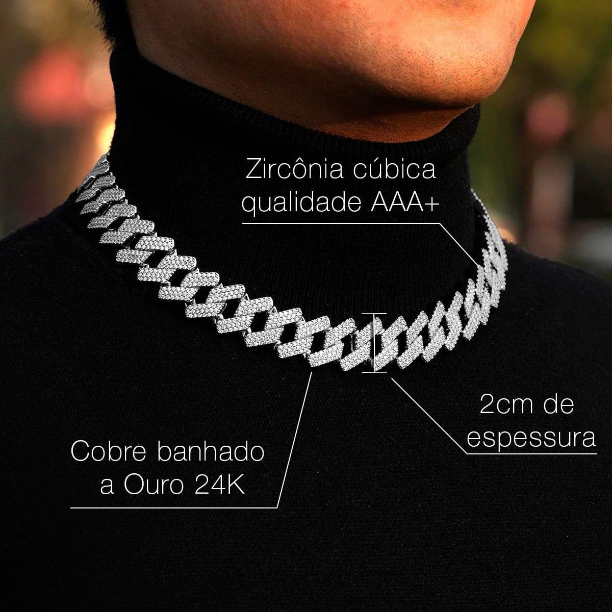 Corrente Cuban Miami Grossa 24k (Premium) Ice Cravejada 20mm