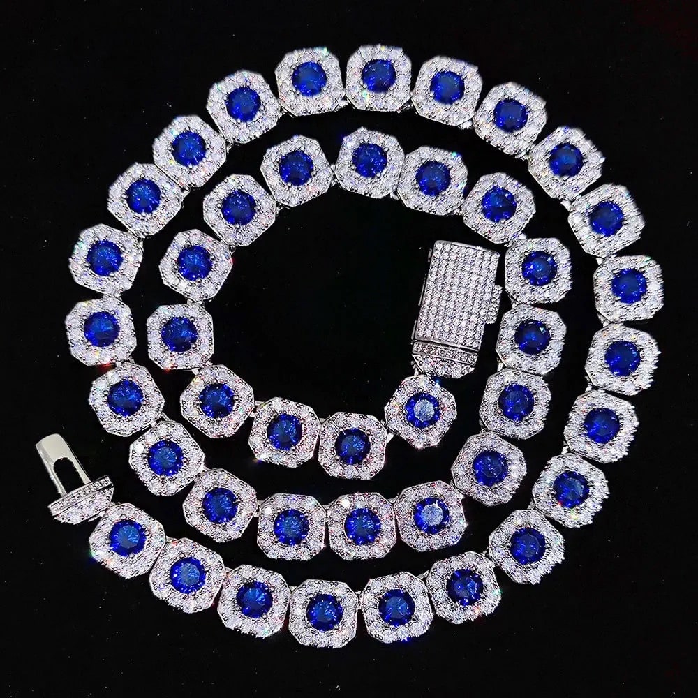 Corrente Riviera Prata com Azul (Ice Cravejada) 12mm