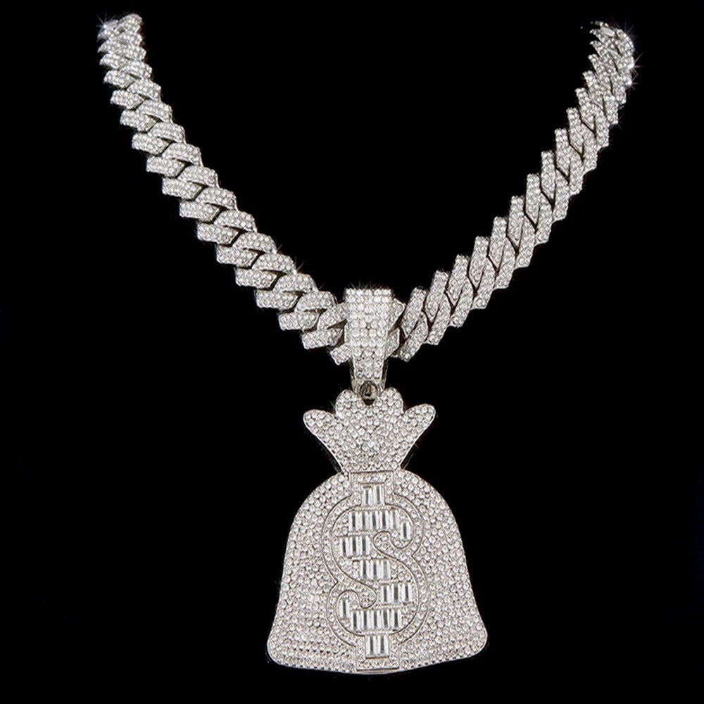 Pingente Money Bag Prata (Ice Cravejado)