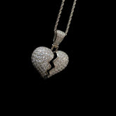 Pingente Coração Partido Prata Ice Cravejado (+ Presente: Corrente)