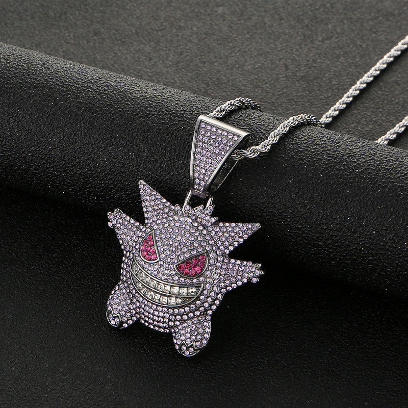 Pingente Gengar Roxo Ice Cravejado (+ Presente: Corrente)