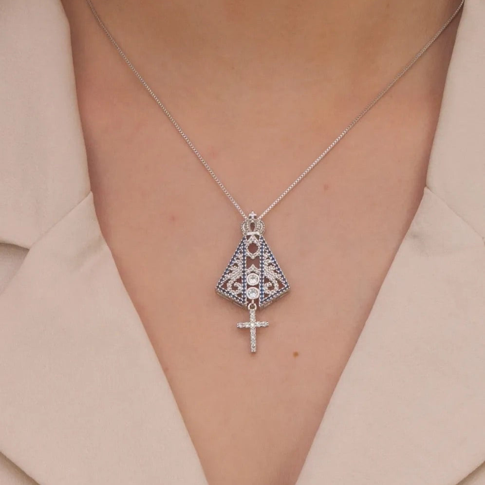 Pingente Vazado Nossa Senhora Ice Cravejado (+ Presente: Corrente)