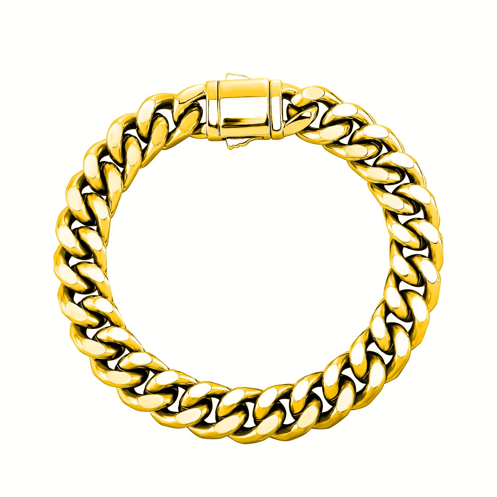 Pulseira Cuban 12mm Dourada em Aço Inoxidável