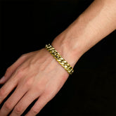 Pulseira Cuban 12mm Dourada em Aço Inoxidável