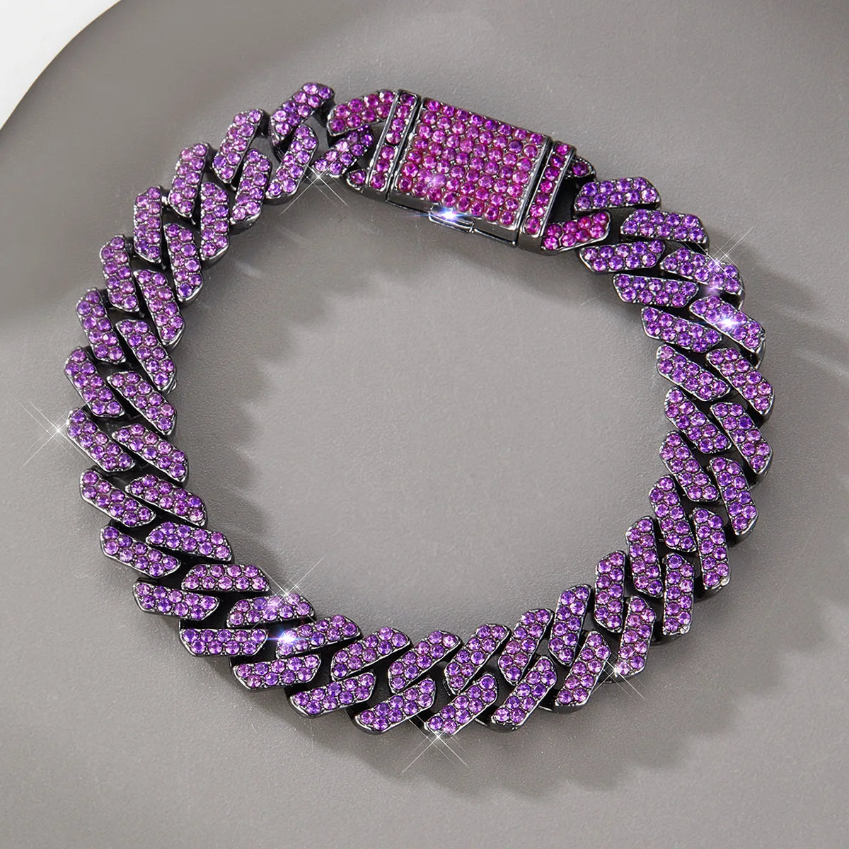 Pulseira Cuban Miami 3.0 Purple (Ice Cravejada) 12mm