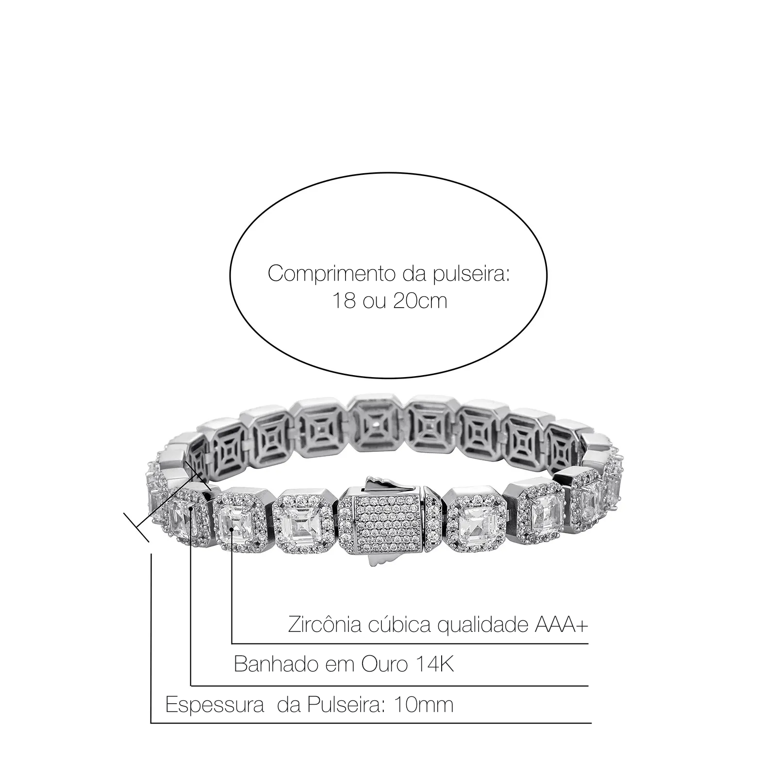 Pulseira Riviera Baguette (Ice Cravejada) 10mm
