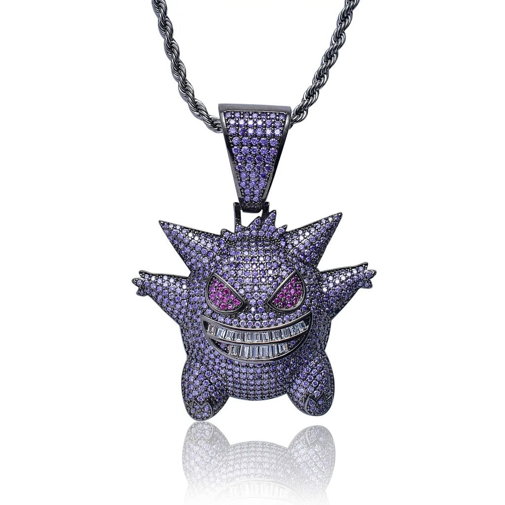 Pingente Gengar Roxo Ice Cravejado (+ Presente: Corrente)