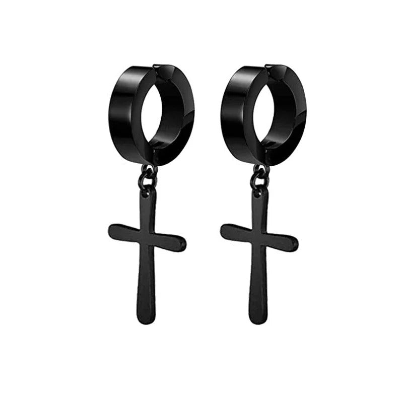 Brinco Masculino de Cruz em Aço Inoxidável
