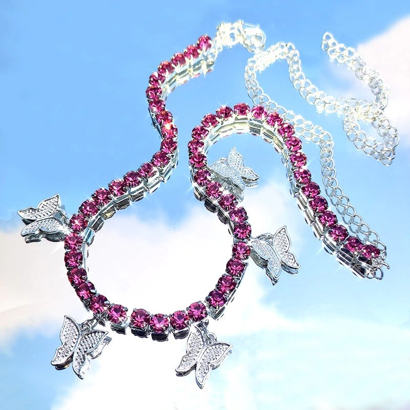 Colar-cordao-Borboleta-Corrente-Riviera-prata-vermelho