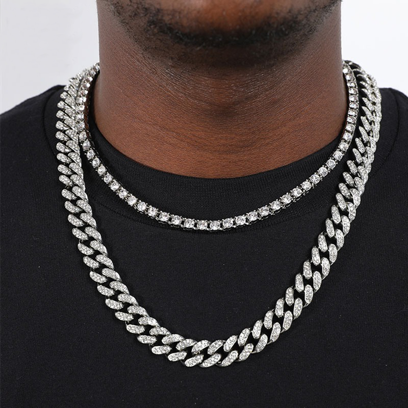 Corrente-cordao-colar-Cuban-Riviera-Classic-Ice-Cravejada-prata