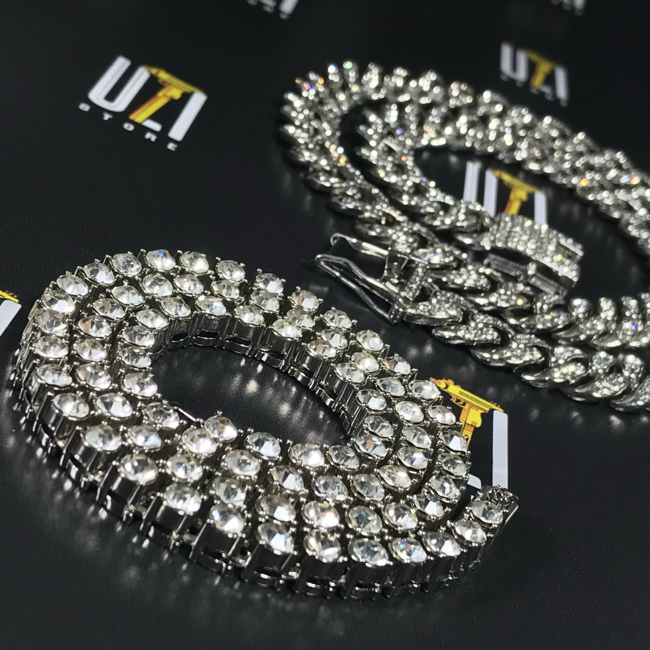 Corrente-cordao-colar-Cuban-Riviera-Classic-Ice-Cravejada-prata