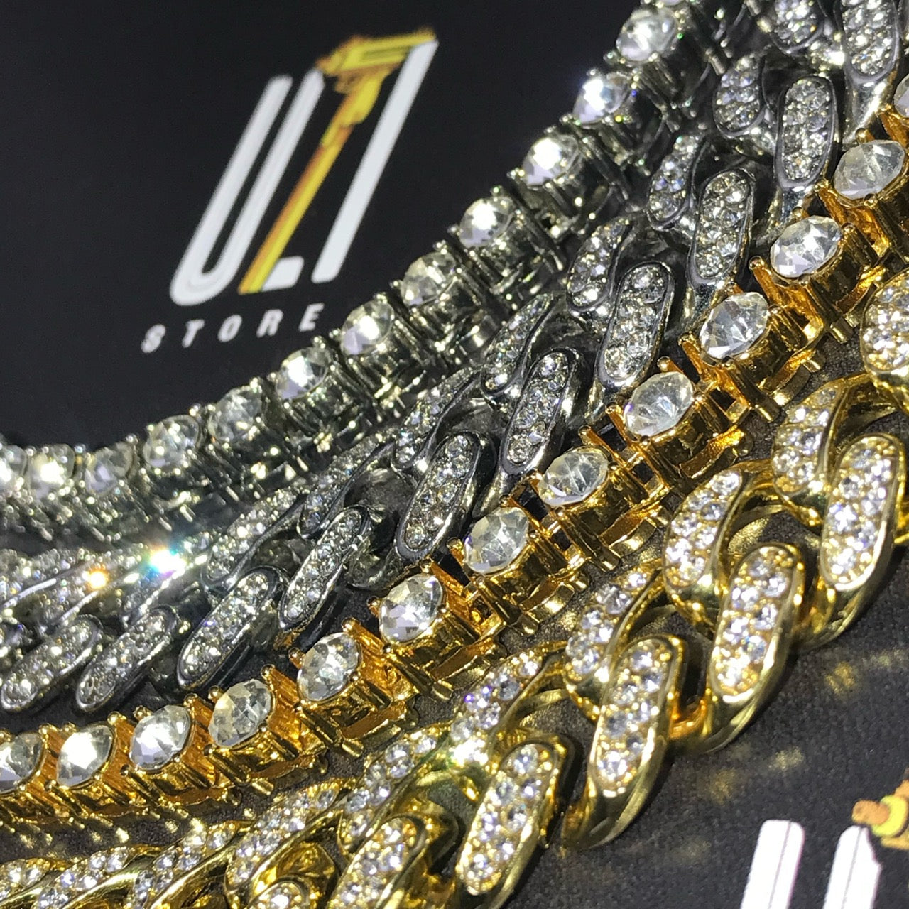 Corrente-cordao-colar-Cuban-Riviera-Classic-Ice-Cravejada-prata-dourada