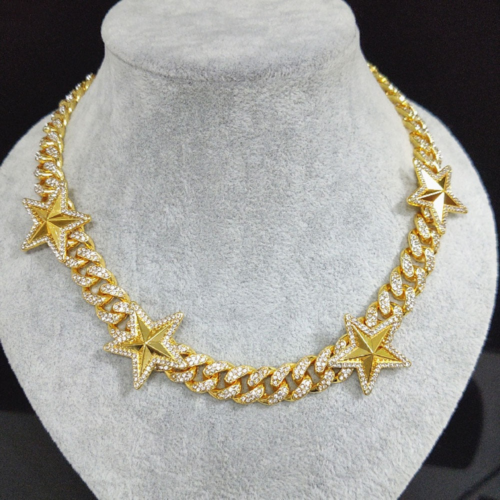 Corrente-cordao-colar-Cuban-Star-Ice-Cravejada-ouro-dourada