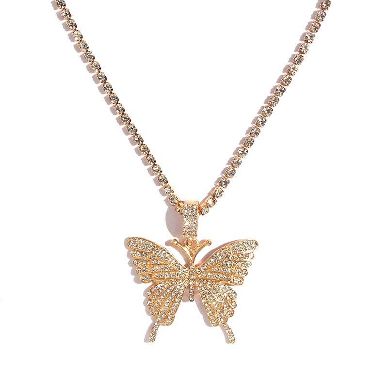 Pingente-Borboleta-corrente-cordao-Colar-Riviera-dourado