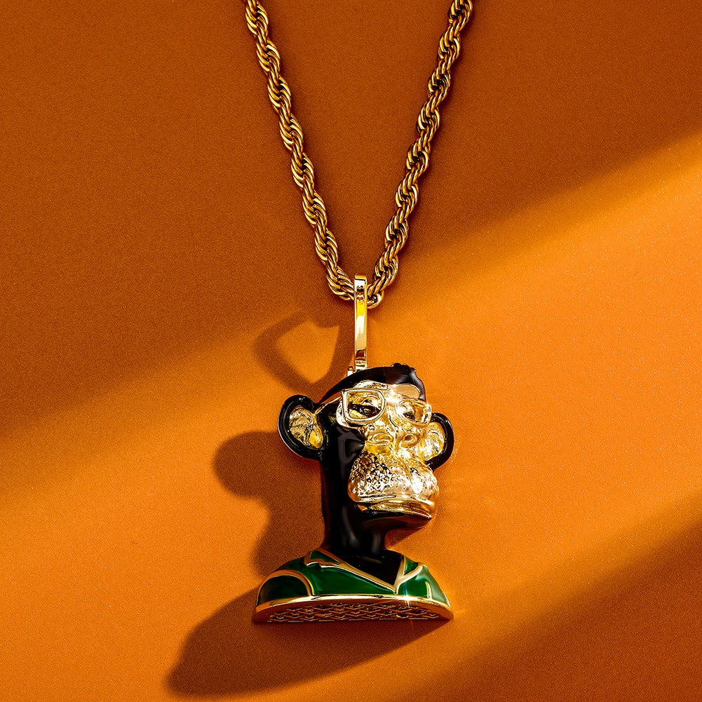 Pingente-BoredApe-black-glasses-Corrente-cordao-colar-macaco-nft-ouro-dourado