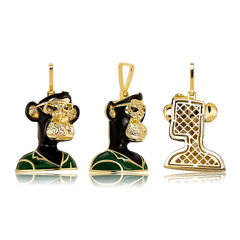 Pingente-BoredApe-black-glasses-Corrente-cordao-colar-macaco-nft-ouro-dourado