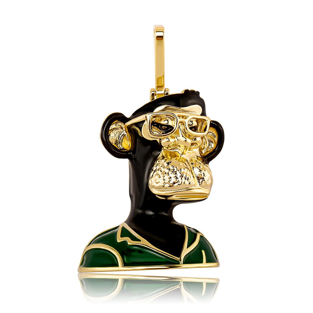 Pingente-BoredApe-black-glasses-Corrente-cordao-colar-macaco-nft-ouro-dourado