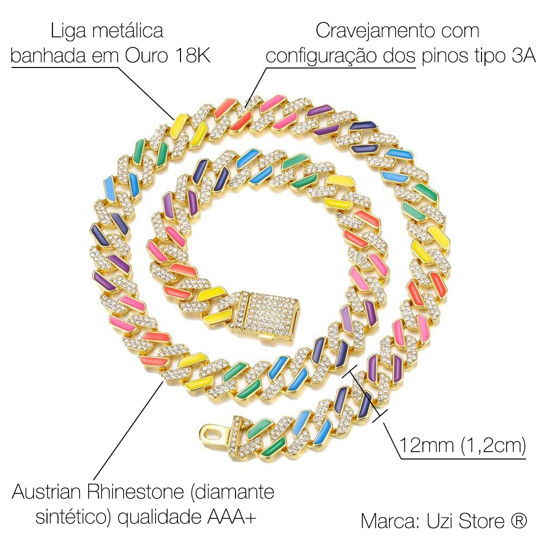 Corrente Cuban Miami Colorful (Ice Cravejada) 12mm