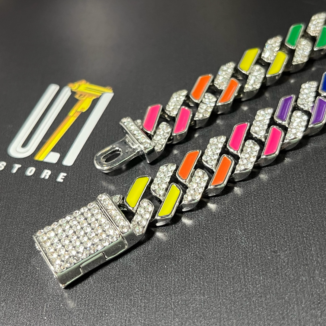 Corrente Cuban Miami Colorful (Ice Cravejada) 12mm