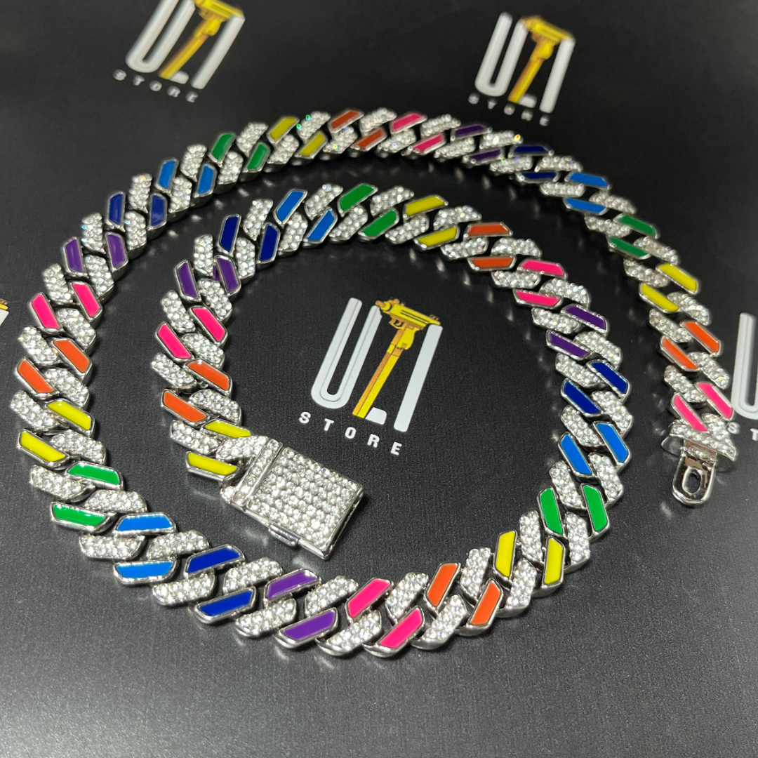 Corrente Cuban Miami Colorful (Ice Cravejada) 12mm