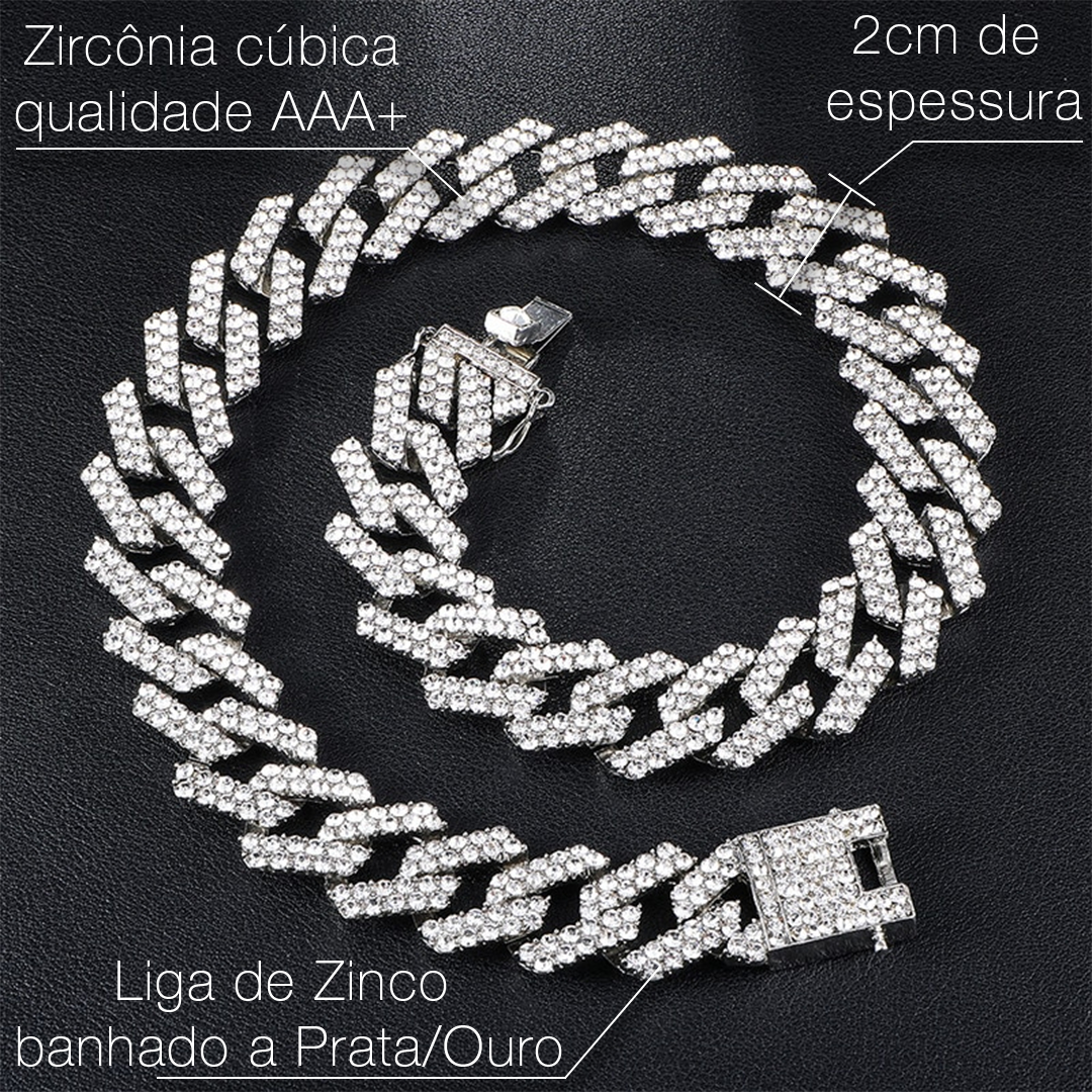 Corrente Cuban Miami Grossa (Ice Cravejada) 20mm