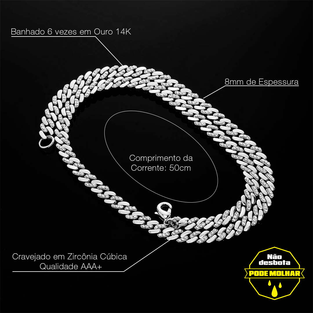 Corrente Cuban Mista à Prova D'água (Ice Cravejada) 8mm