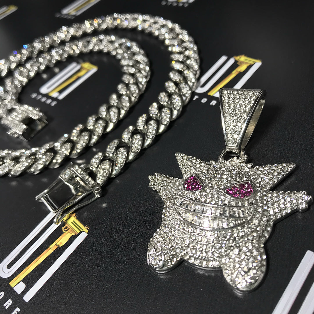 pigente-corrente-cordao-colar-gengar-ice-cravejado-prata