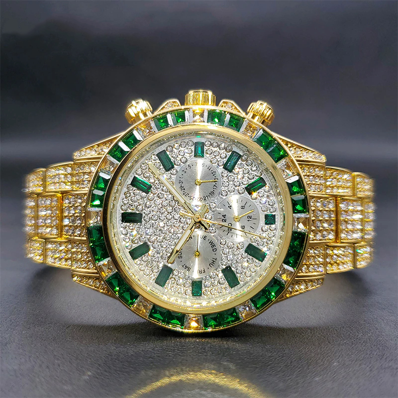 relogio-emerald-ice-cravejado-dourado