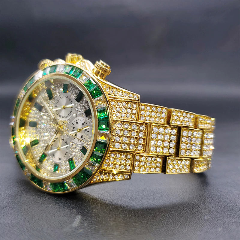 relogio-emerald-ice-cravejado-dourado