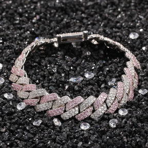 Pulseira Cuban Miami Prata com Rose [Ice Cravejada] 13mm