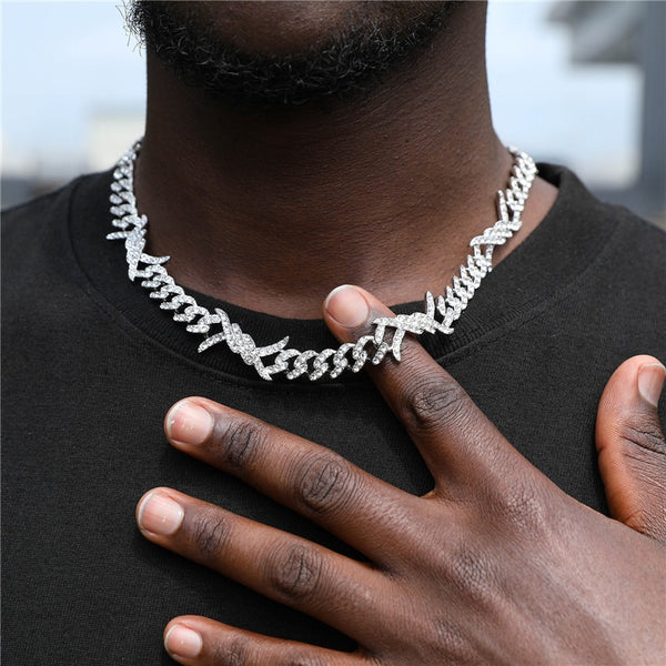 Corrente Cuban Arame Farpado (Ice Cravejada) 9mm A Joalheria - Main Image