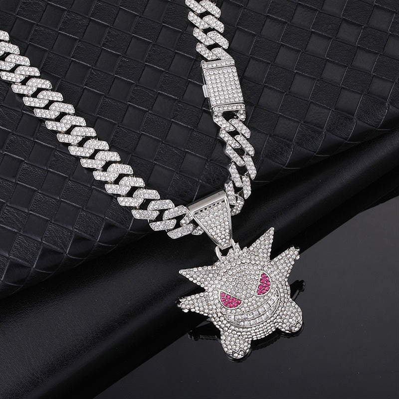 Corrente Cuban Miami 3.0 (Ice Cravejada) 12mm + Pingente Gengar