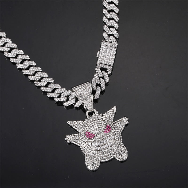 Corrente Cuban Miami 3.0 (Ice Cravejada) 12mm + Pingente Gengar