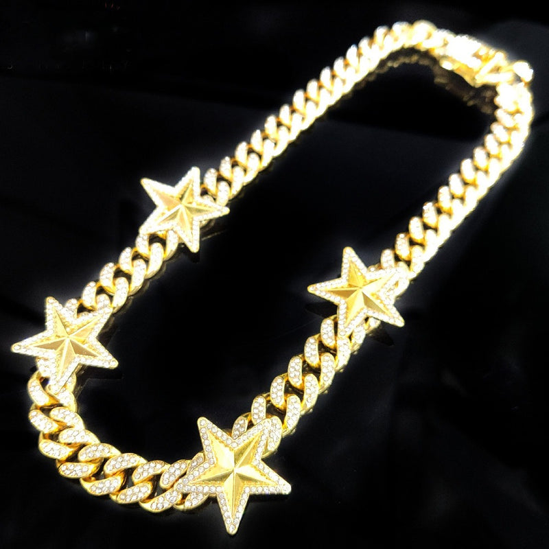    Corrente-cordao-colar-Cuban-Star-Ice-Cravejada-ouro-dourada