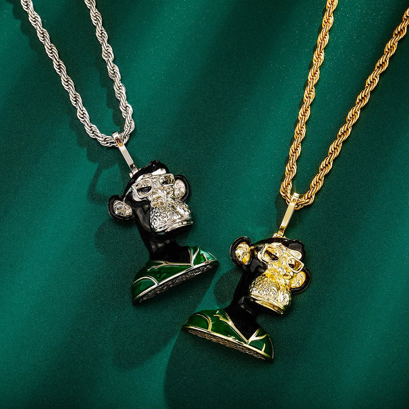    Pingente-BoredApe-black-glasses-Corrente-cordao-colar-macaco-nft-ouro-dourado