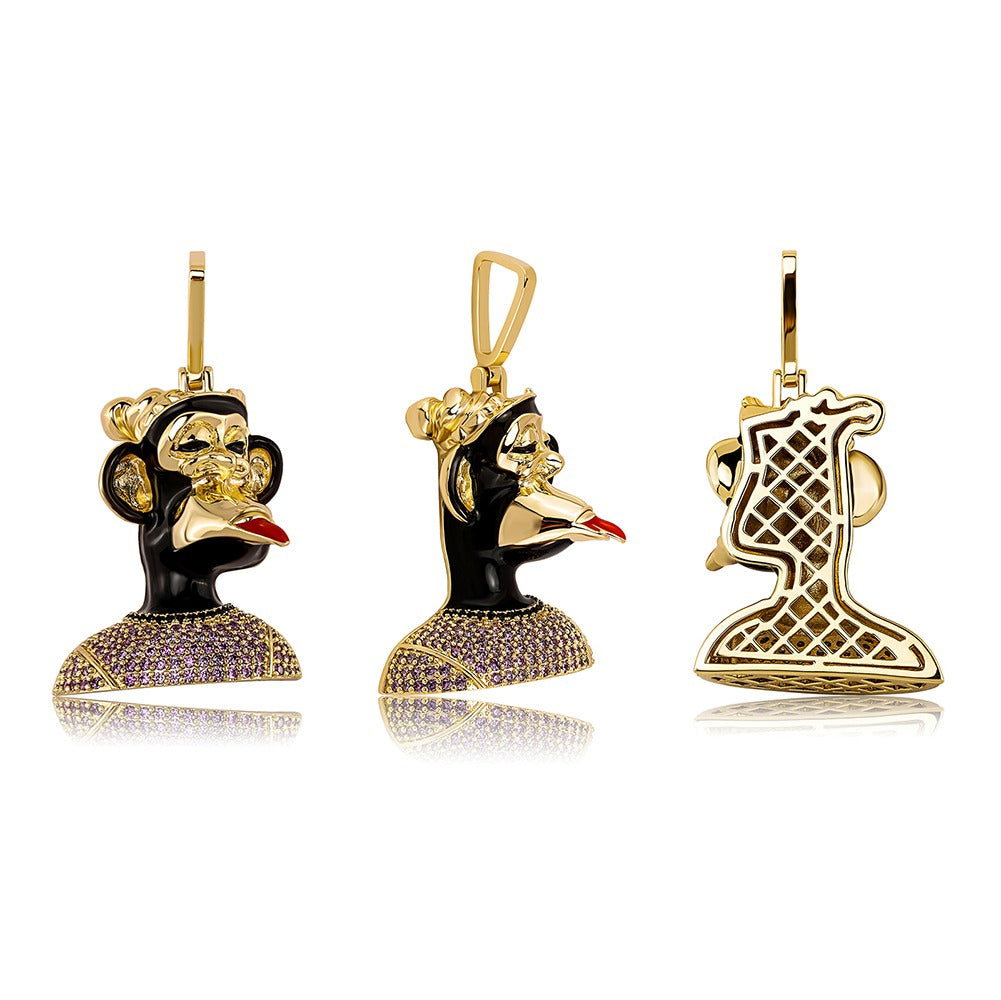 Pingente-BoredApe-black-touca-gorro-Corrente-cordao-colar-macaco-nft-ouro-dourado