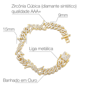 Pulseira Cuban Arame Farpado (Ice Cravejada) 9mm