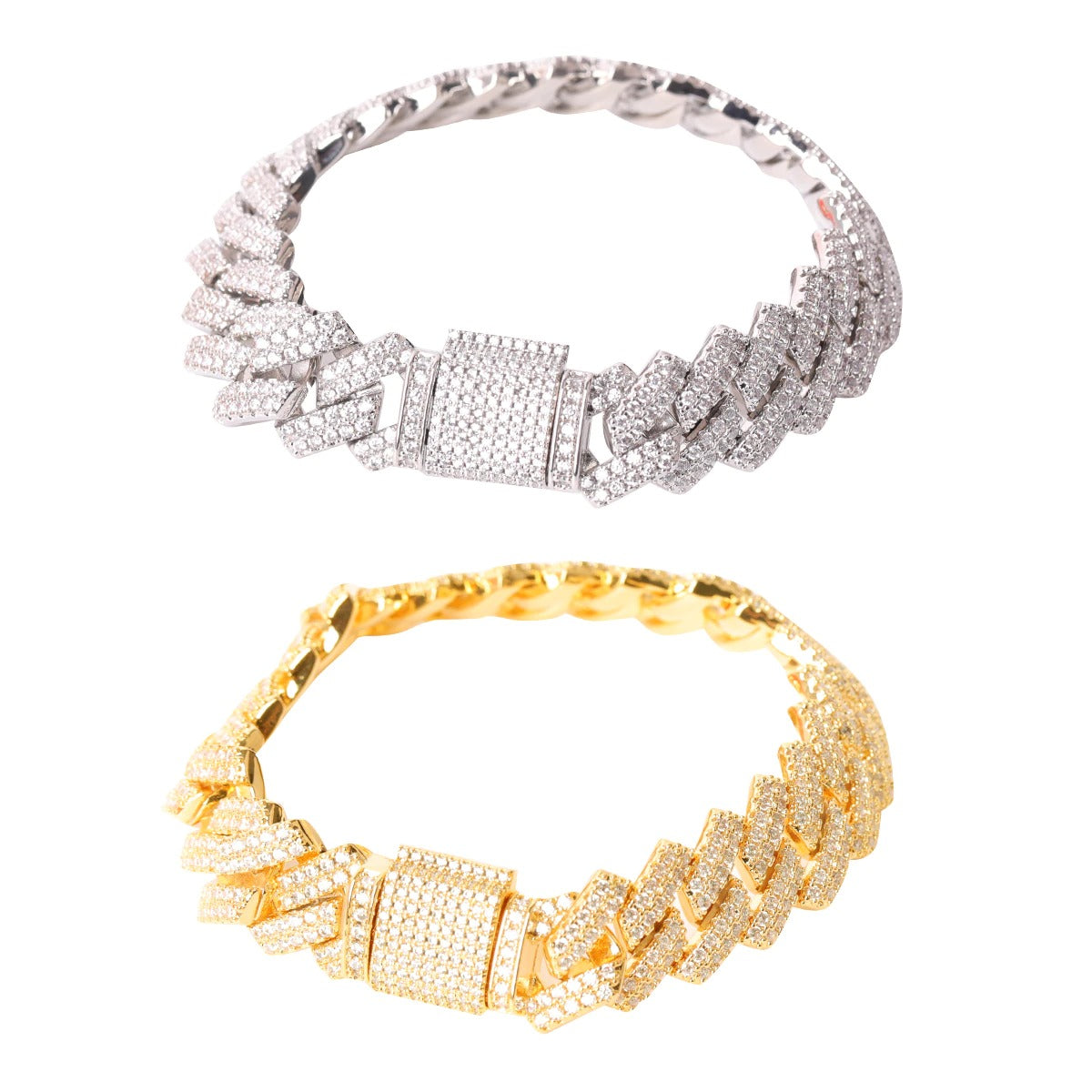 Pulseira-Cuban-Miami-24k-Ice-Cravejada-2.0-dourada-ouro-prata