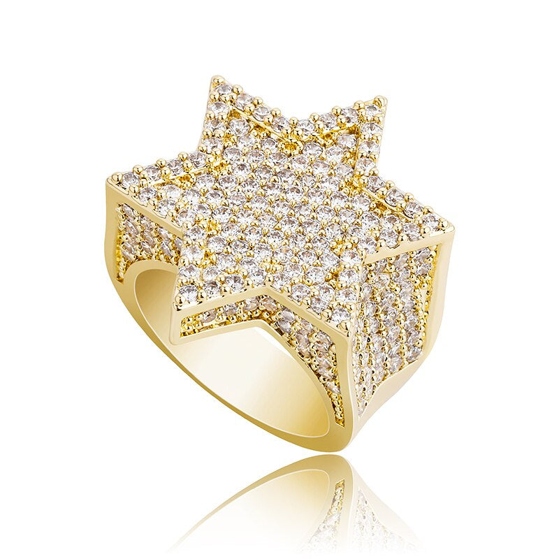    anel-dedeira-de-estrela-hexagonal-ice-cravejado-dourado