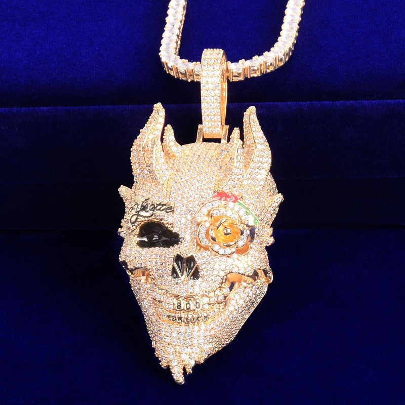 pingente-corrente-cordao-colar-iced-skull-dourado-cravejado